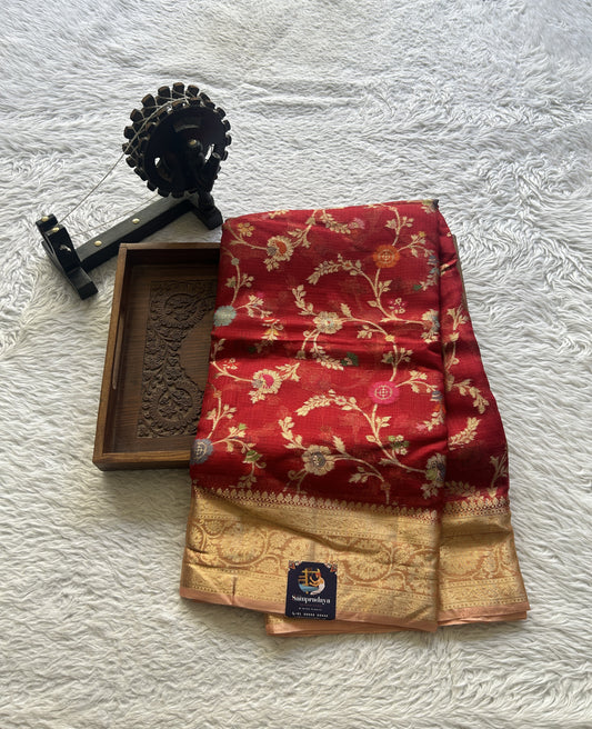 Silk kota Allover Saree Red colored Elegantly Paired with a Zari Border. - Sampradaya Designer Studio