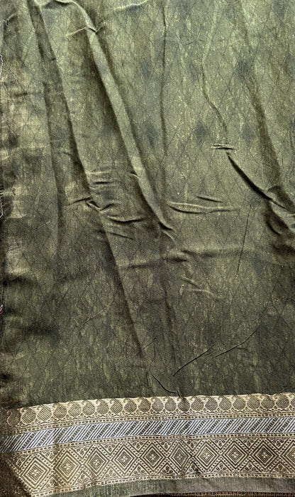 Dola Crepe Saree Green Colored Complemented with a Zari Border. - Sampradaya Designer Studio