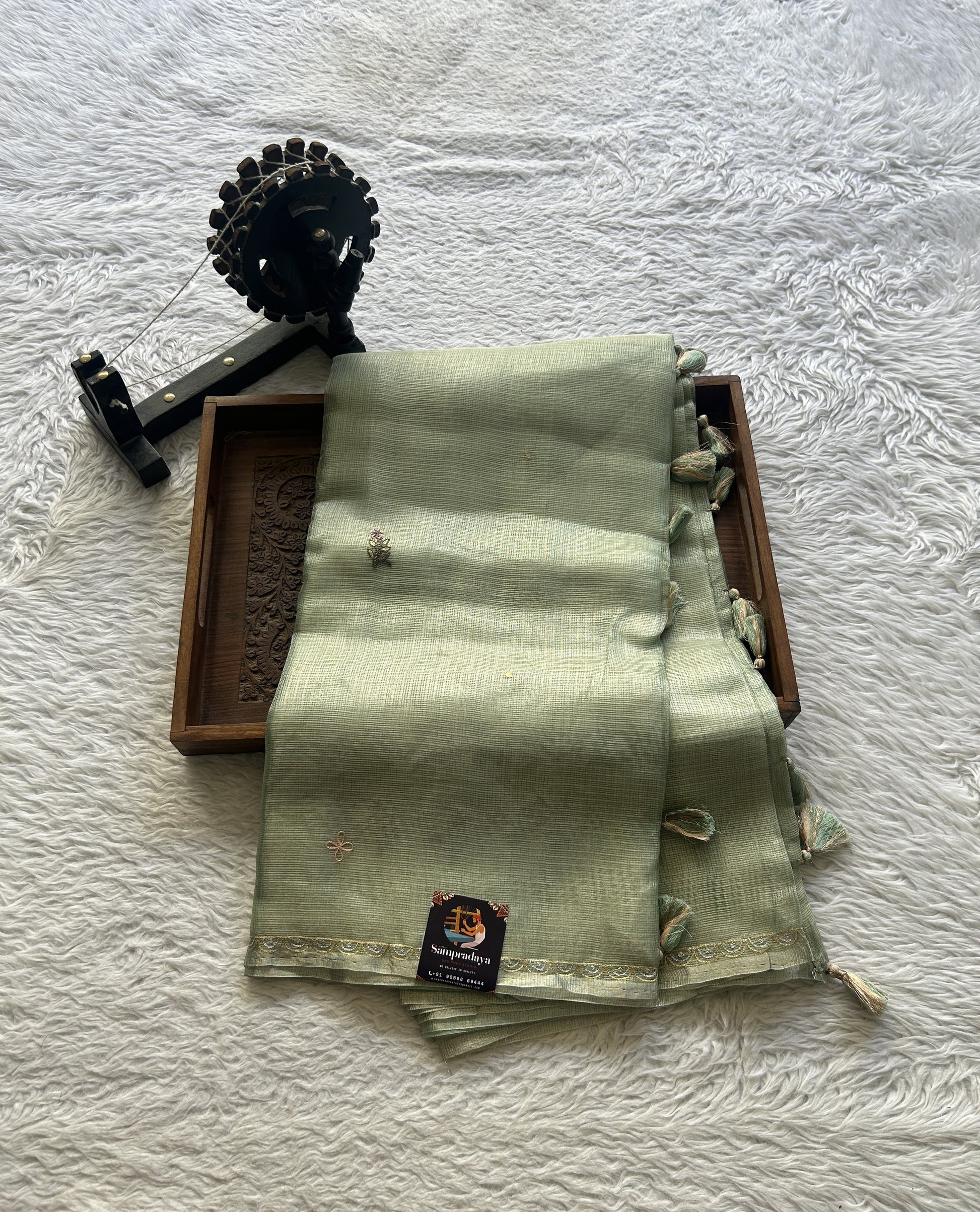 Silk kota Saree Light Green colored Elegantly Paired with a Thread Border. - Sampradaya Designer Studio