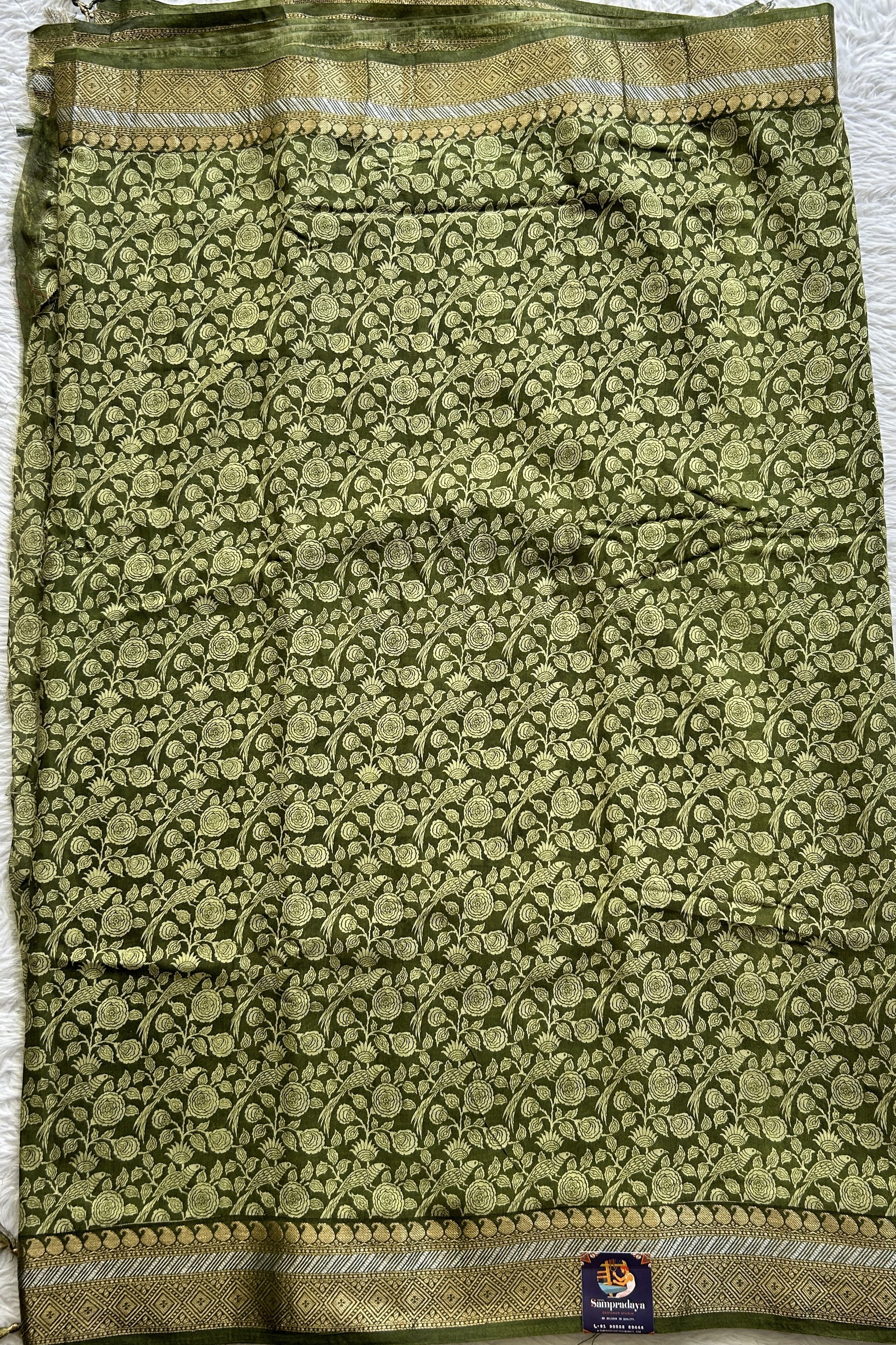 Dola Crepe Saree Green Colored Complemented with a Zari Border. - Sampradaya Designer Studio