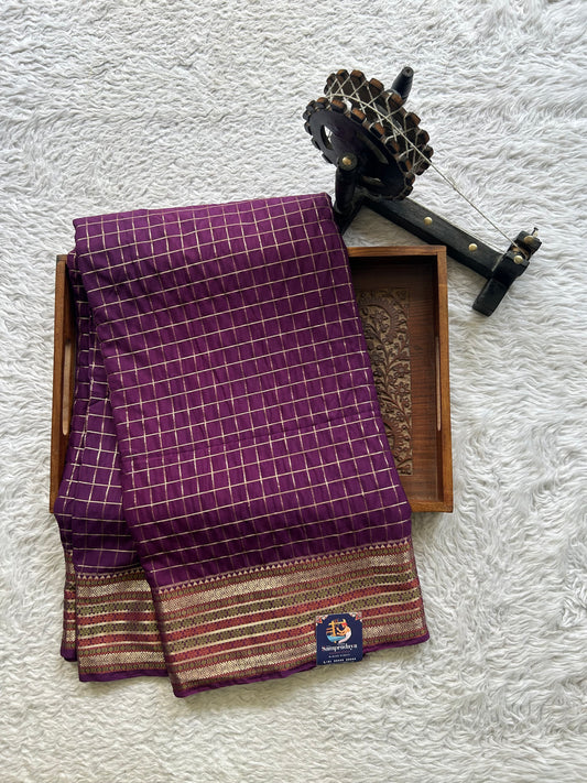Pure Banarasi Crepe Silk Saree Purple Colored Complemented with a Zari border. - Sampradaya Designer Studio