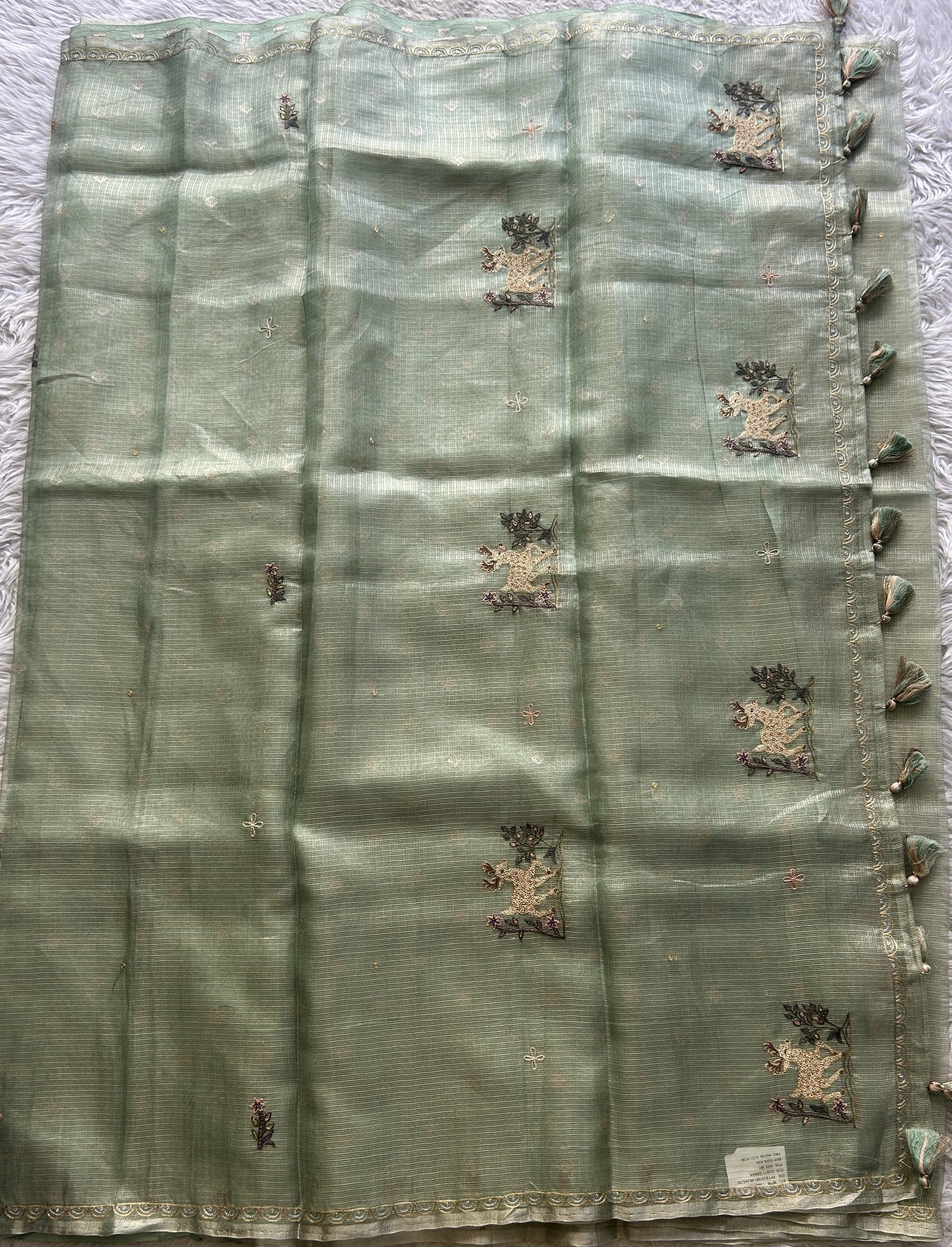 Silk kota Saree Light Green colored Elegantly Paired with a Thread Border. - Sampradaya Designer Studio