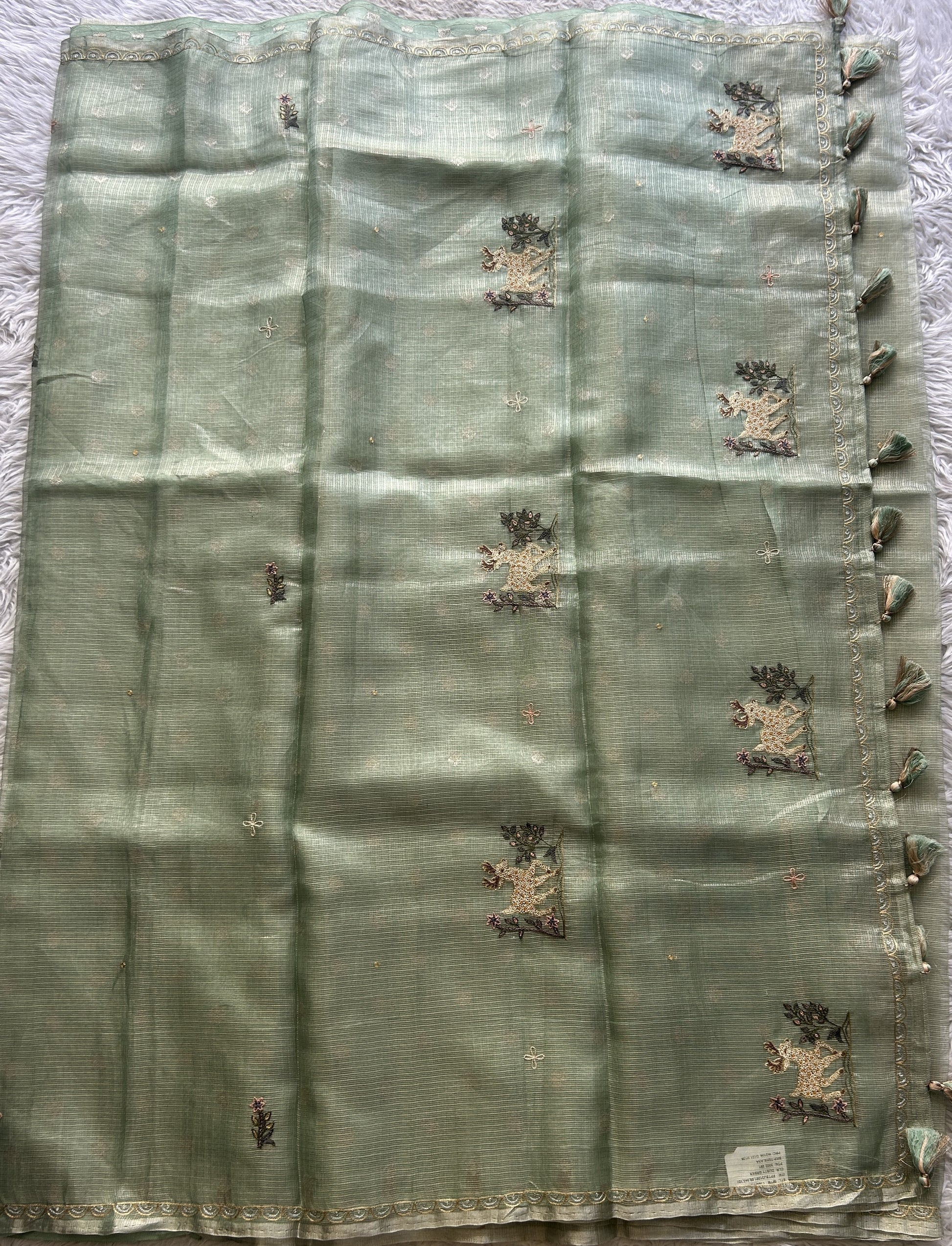 Silk kota Saree Light Green colored Elegantly Paired with a Thread Border. - Sampradaya Designer Studio
