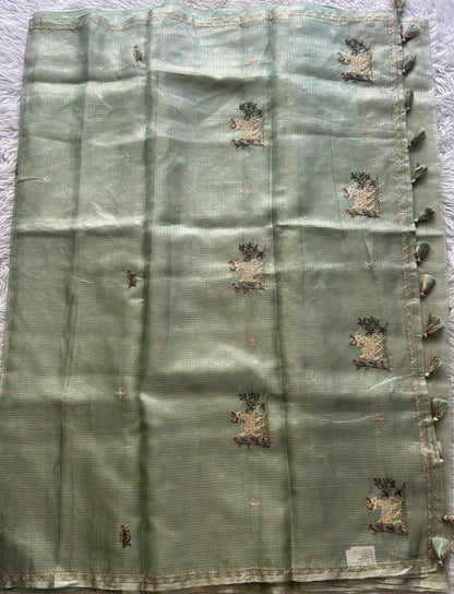 Silk kota Saree Light Green colored Elegantly Paired with a Thread Border. - Sampradaya Designer Studio