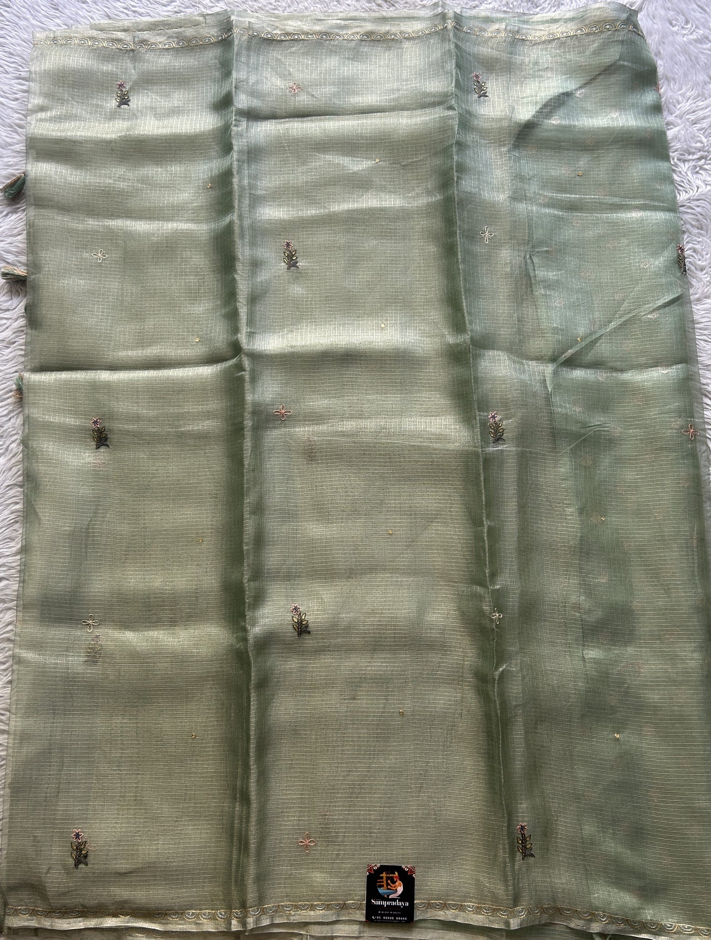 Silk kota Saree Light Green colored Elegantly Paired with a Thread Border. - Sampradaya Designer Studio