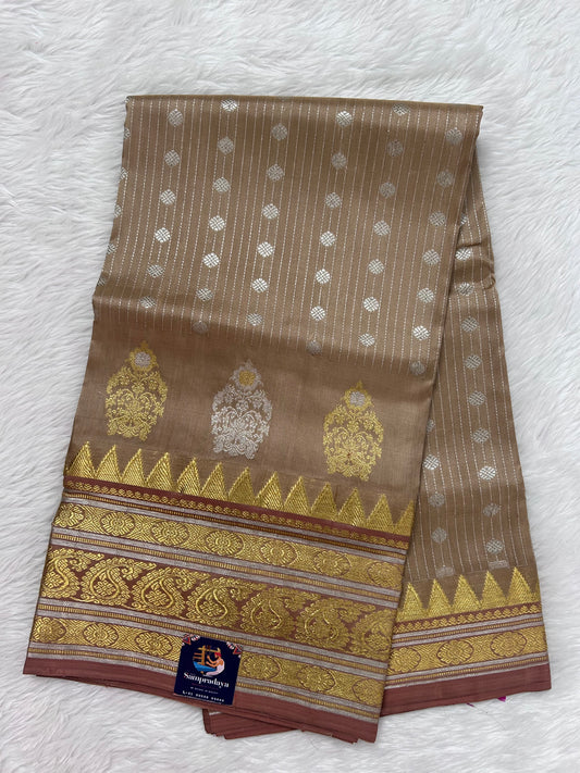 Venkatagiri Pattu Saree Beige Colored Complemented With a Light Brown Color Kanchi Border - Sampradaya Designer Studio