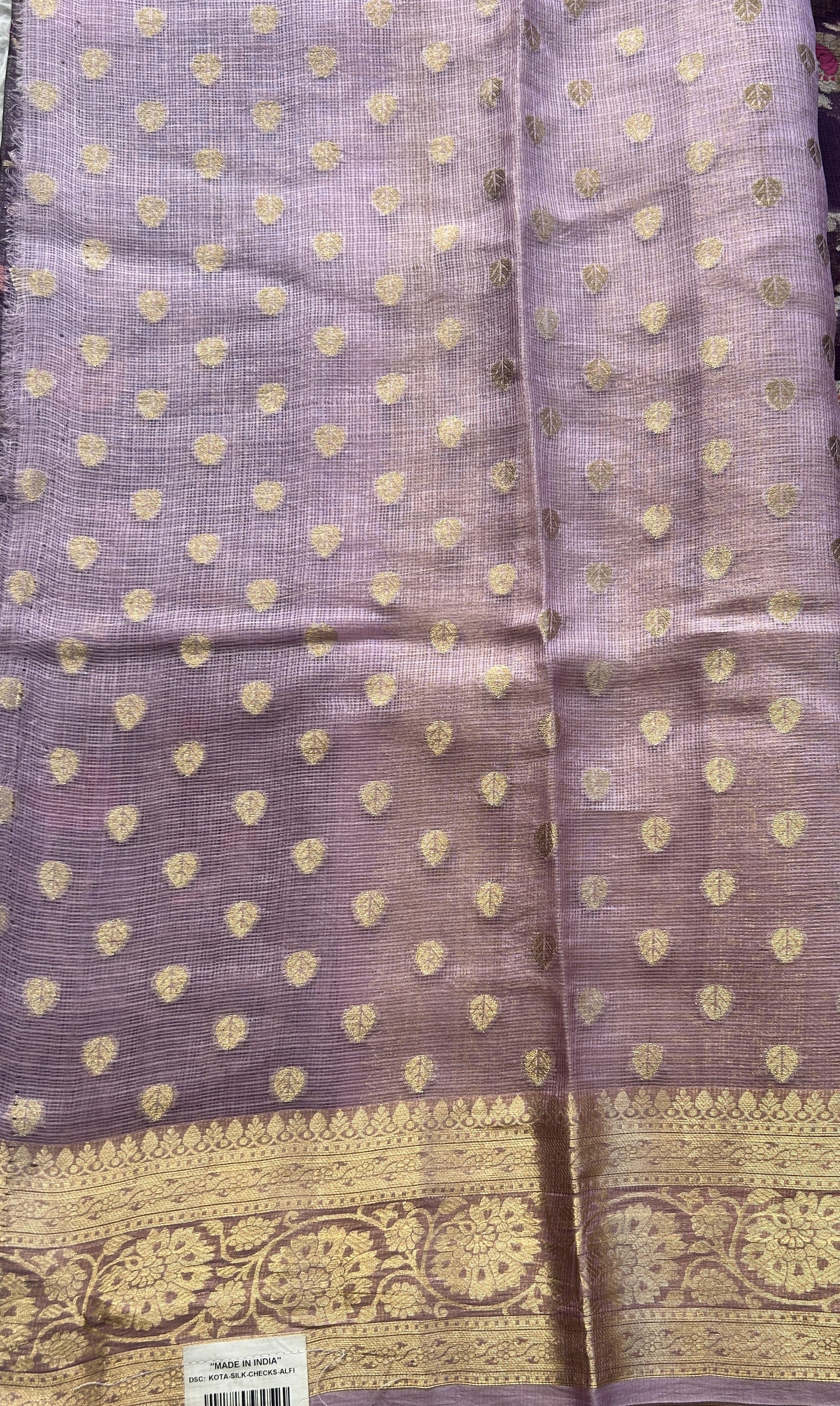 Silk kota Allover Saree Purple colored Elegantly Paired with a Zari Border. - Sampradaya Designer Studio