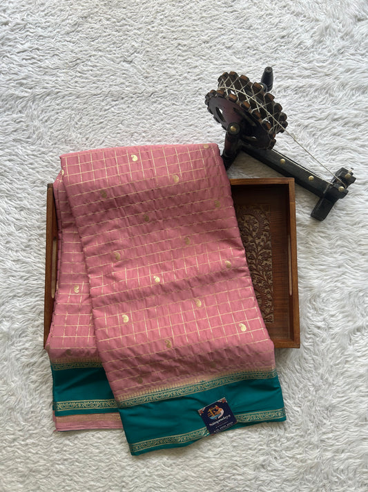 Pure Banarasi Crepe Silk Saree Onion Pink Colored Complemented with a Zari border. - Sampradaya Designer Studio