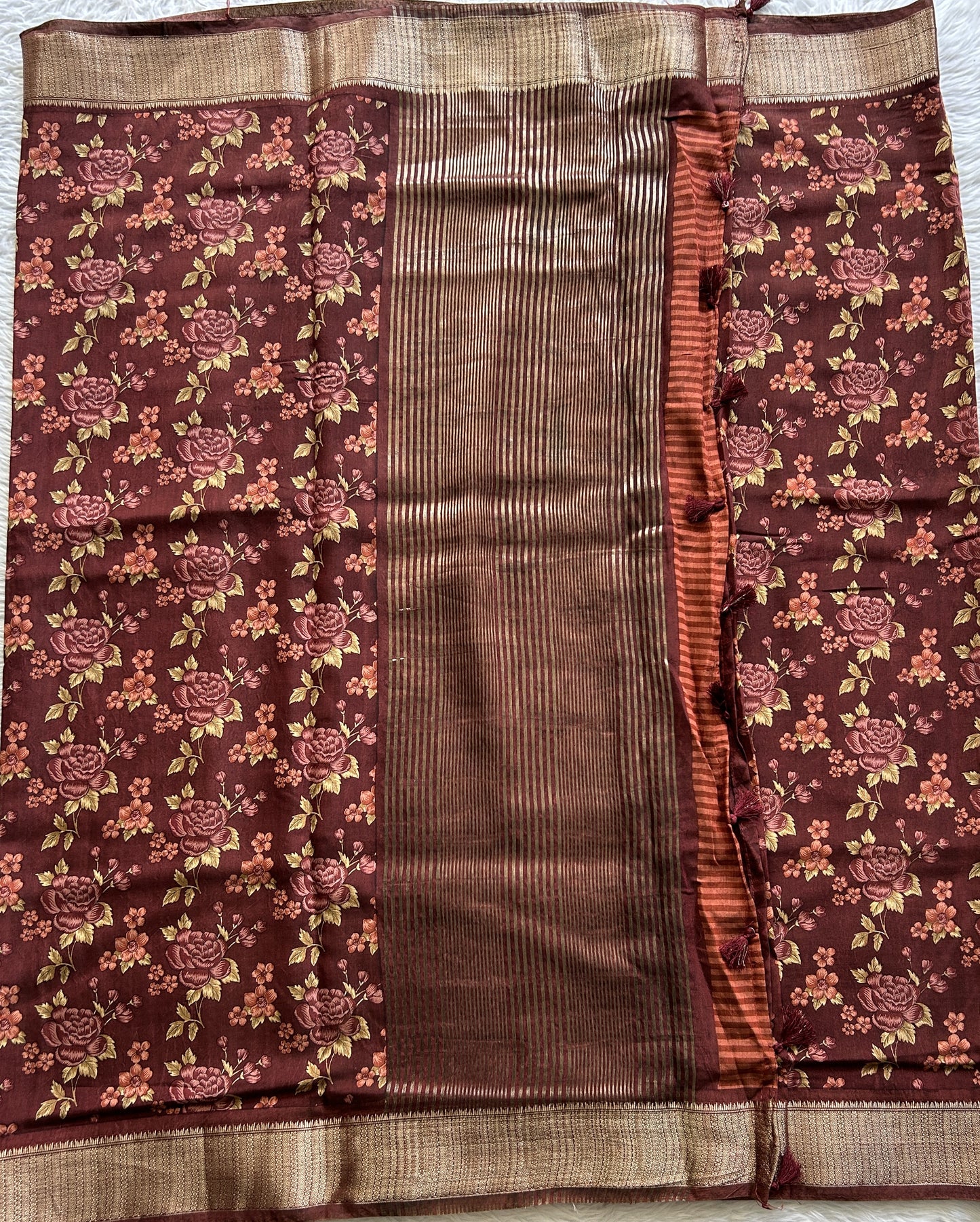 Dola Crepe Saree Maroon Colored Complemented with a Zari Border. - Sampradaya Designer Studio
