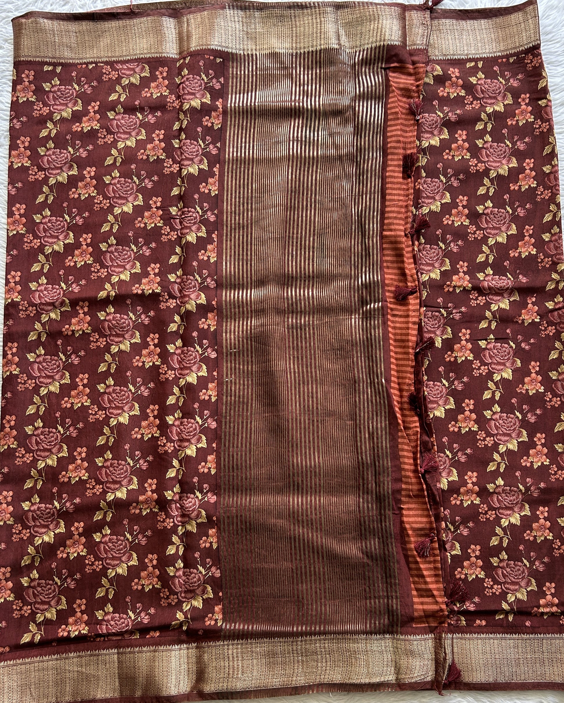 Dola Crepe Saree Maroon Colored Complemented with a Zari Border. - Sampradaya Designer Studio
