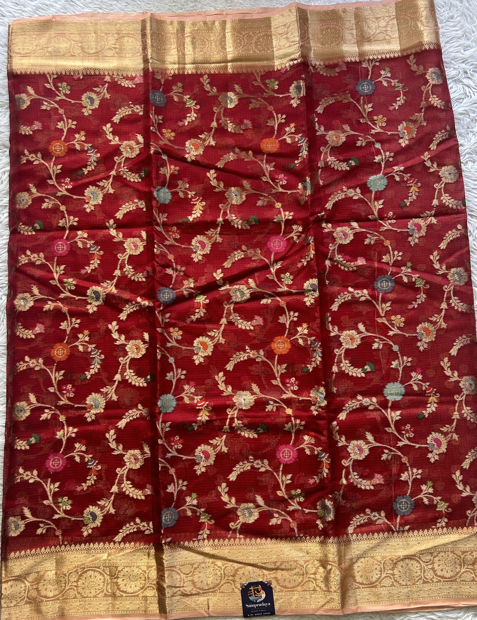 Silk kota Allover Saree Red colored Elegantly Paired with a Zari Border. - Sampradaya Designer Studio