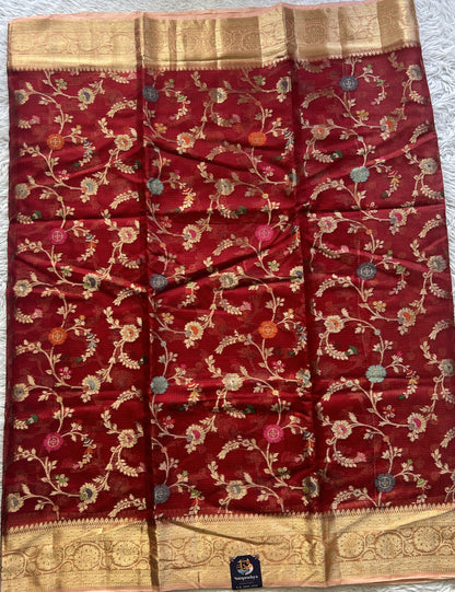 Silk kota Allover Saree Red colored Elegantly Paired with a Zari Border. - Sampradaya Designer Studio