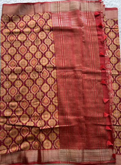 Dola Crepe Saree Dark Maroon Colored Complemented with a Zari Border. - Sampradaya Designer Studio
