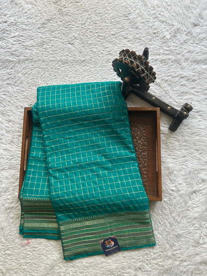 Pure Banarasi Crepe Silk Saree Aqua Blue Colored Complemented with a Zari border. - Sampradaya Designer Studio