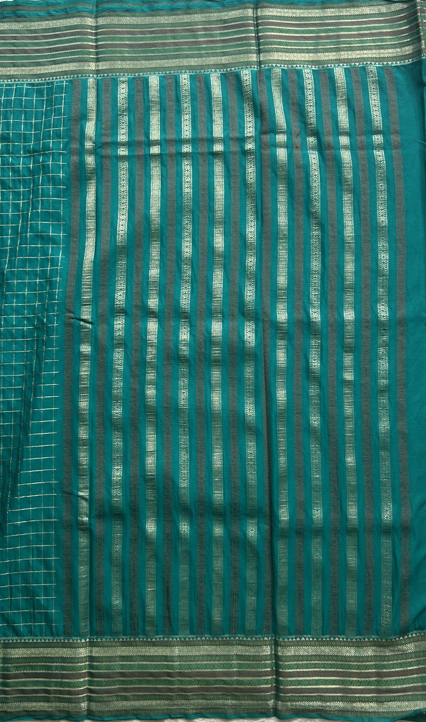 Pure Banarasi Crepe Silk Saree Aqua Blue Colored Complemented with a Zari border. - Sampradaya Designer Studio