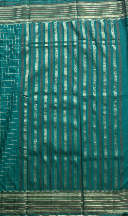Pure Banarasi Crepe Silk Saree Aqua Blue Colored Complemented with a Zari border. - Sampradaya Designer Studio