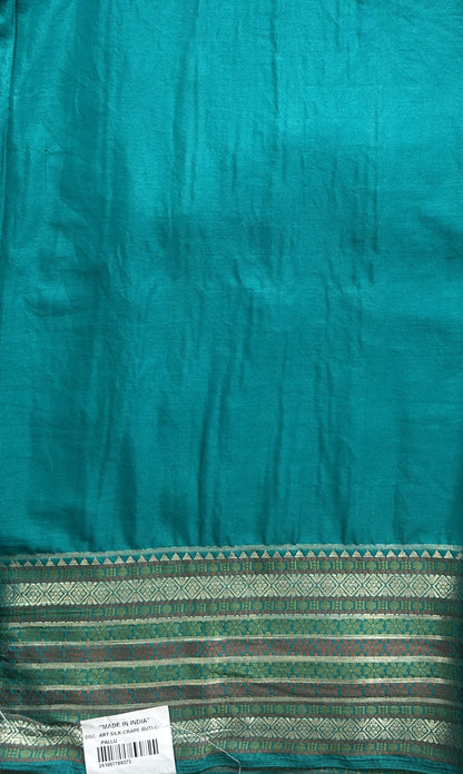 Pure Banarasi Crepe Silk Saree Aqua Blue Colored Complemented with a Zari border. - Sampradaya Designer Studio