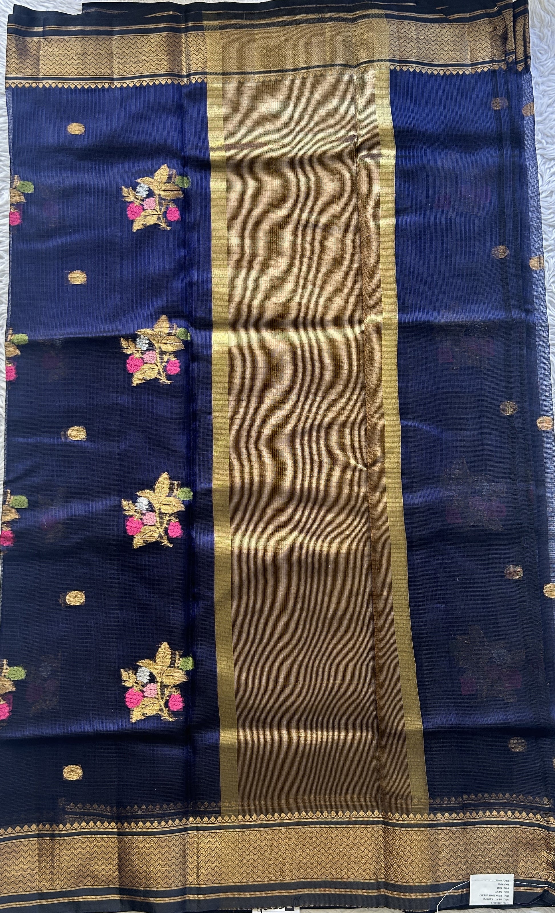 Silk kota Saree Navy Blue colored Elegantly Paired with a Zari Border. - Sampradaya Designer Studio