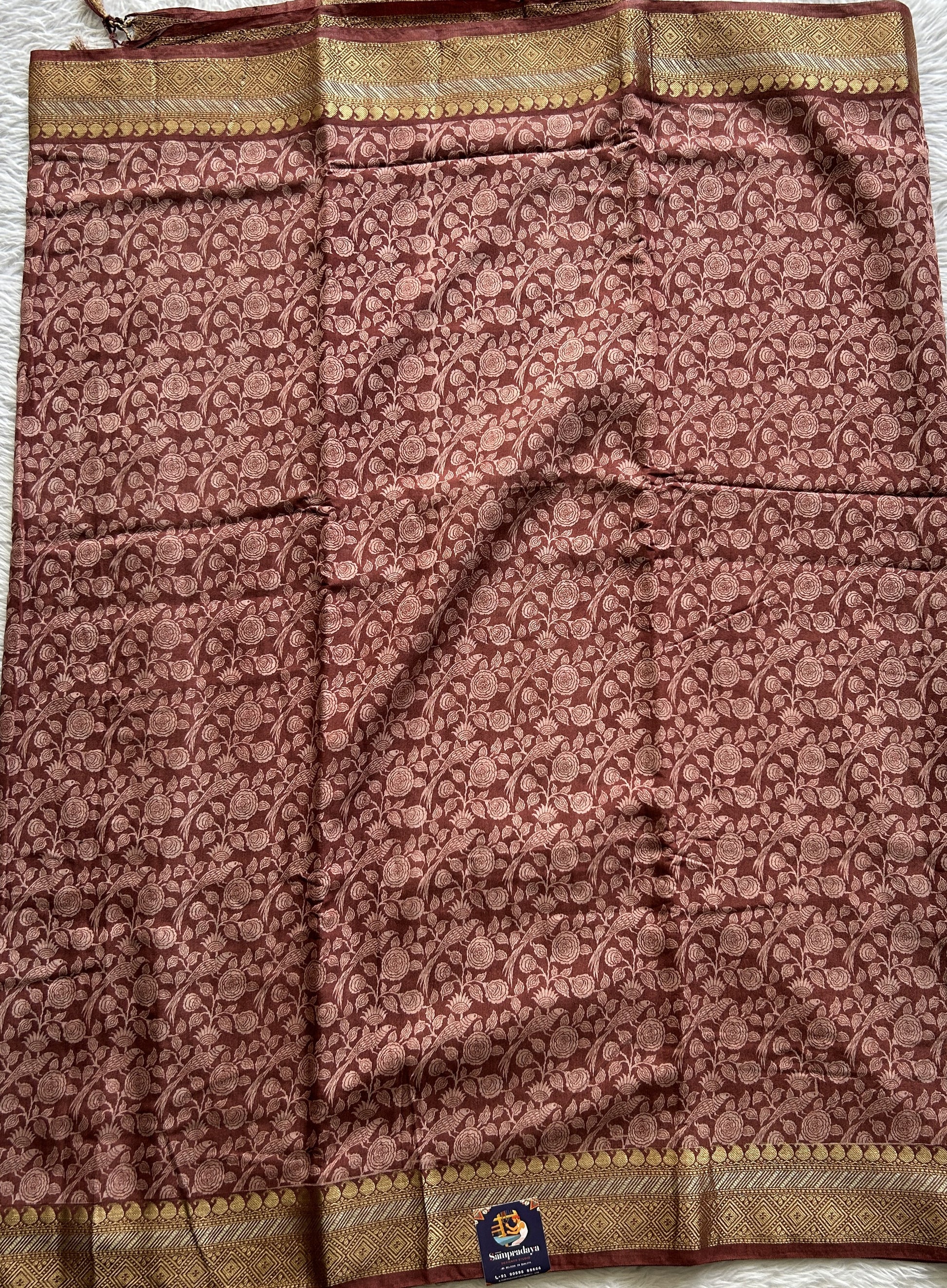 Dola Crepe Saree Brown Colored Complemented with a Zari Border. - Sampradaya Designer Studio