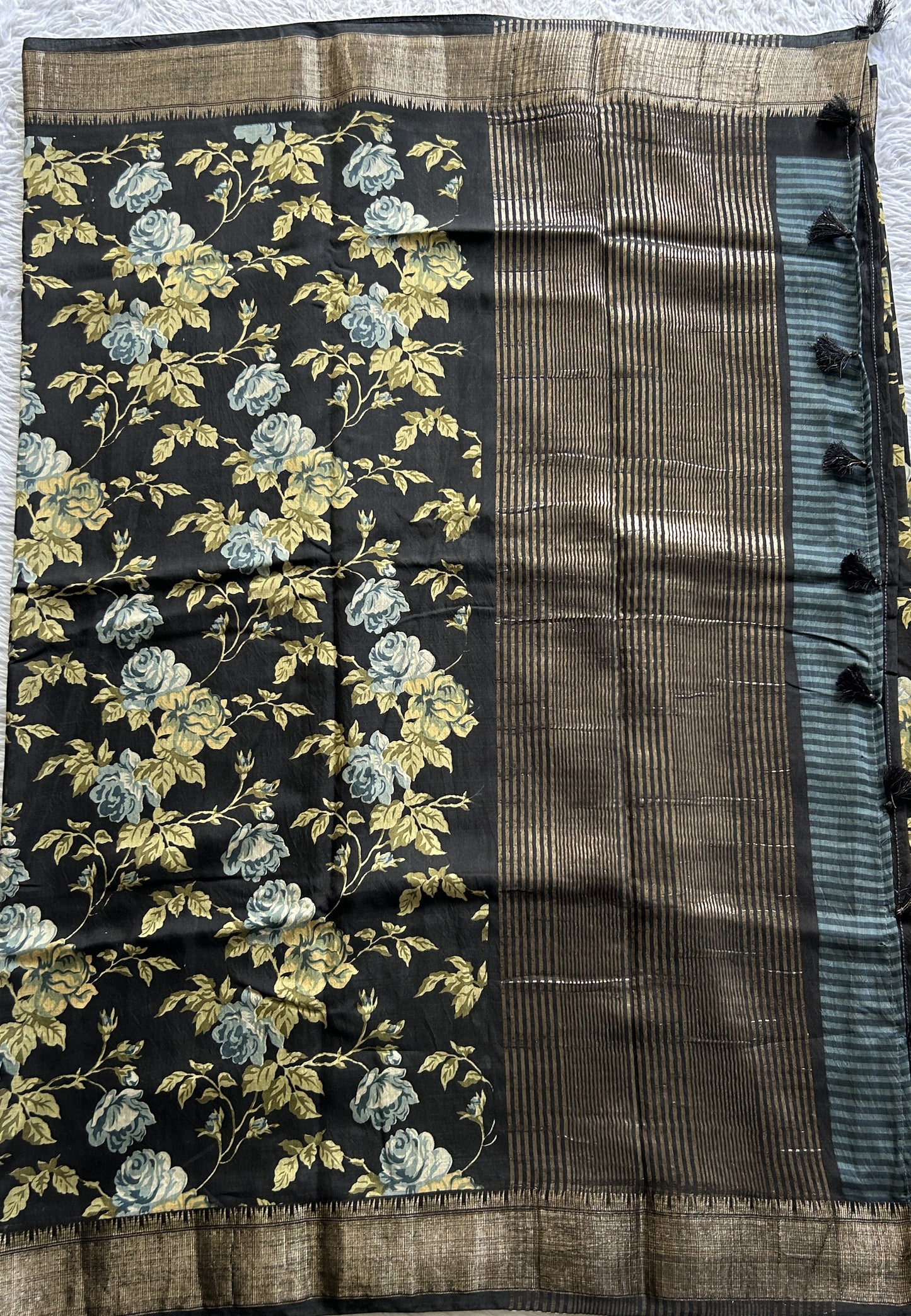 Dola Crepe Saree Black Colored Complemented with a Zari Border. - Sampradaya Designer Studio