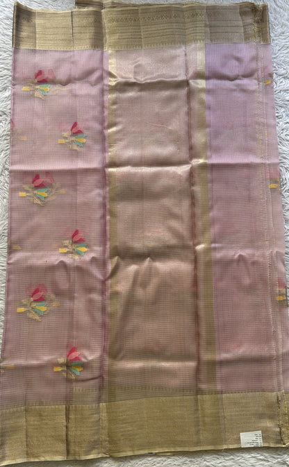 Silk kota Saree Light Baby Pink colored Elegantly Paired with a Zari Border. - Sampradaya Designer Studio