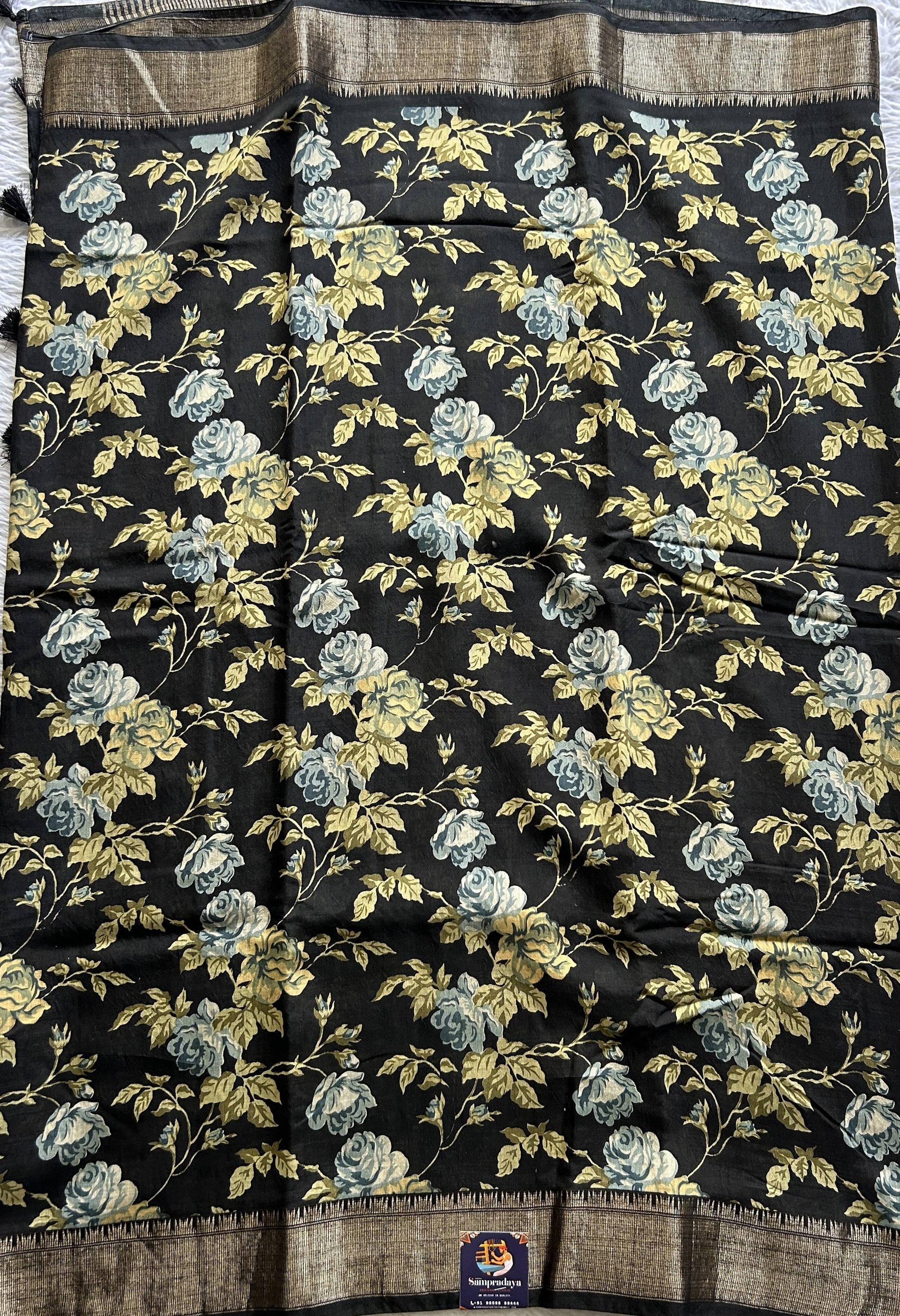 Dola Crepe Saree Black Colored Complemented with a Zari Border. - Sampradaya Designer Studio