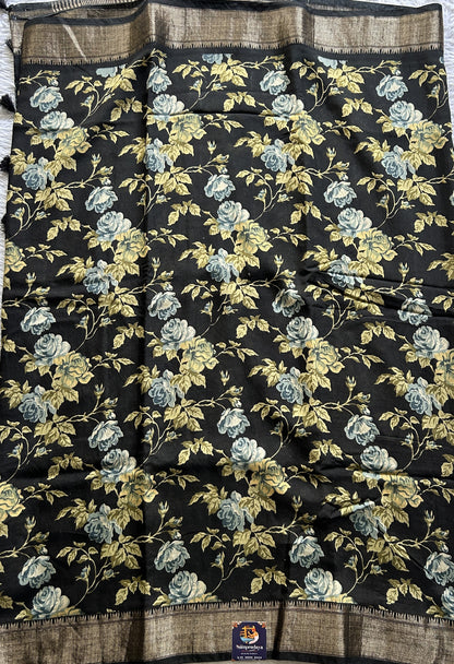 Dola Crepe Saree Black Colored Complemented with a Zari Border. - Sampradaya Designer Studio