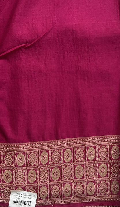 Pure Banarasi Crepe Silk Saree Peach Colored Complemented with Zari border. - Sampradaya Designer Studio