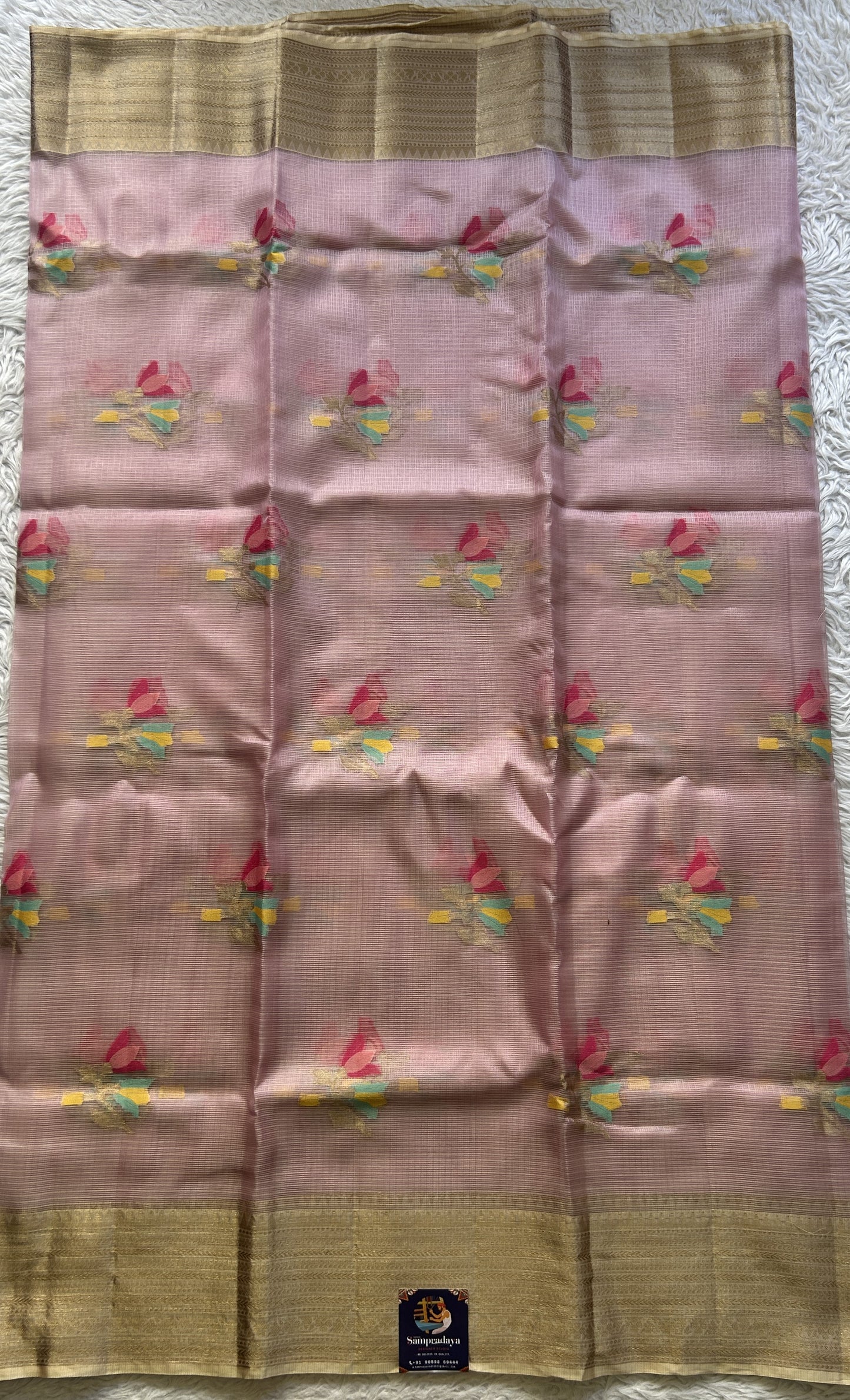 Silk kota Saree Light Baby Pink colored Elegantly Paired with a Zari Border. - Sampradaya Designer Studio