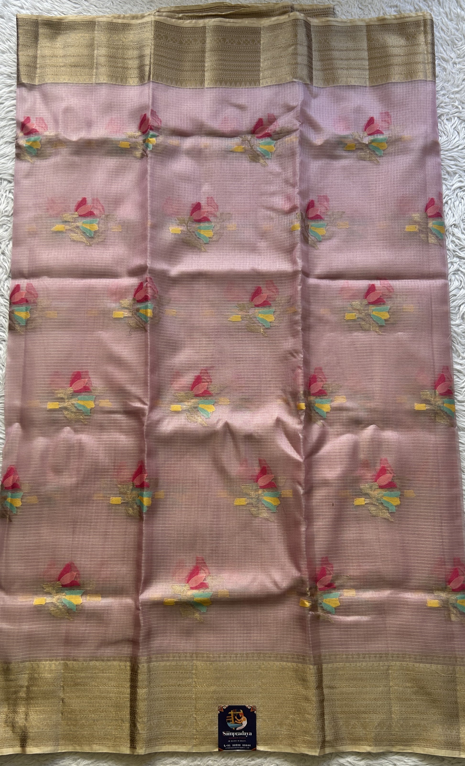 Silk kota Saree Light Baby Pink colored Elegantly Paired with a Zari Border. - Sampradaya Designer Studio