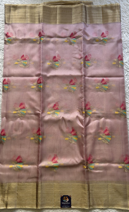Silk kota Saree Light Baby Pink colored Elegantly Paired with a Zari Border. - Sampradaya Designer Studio