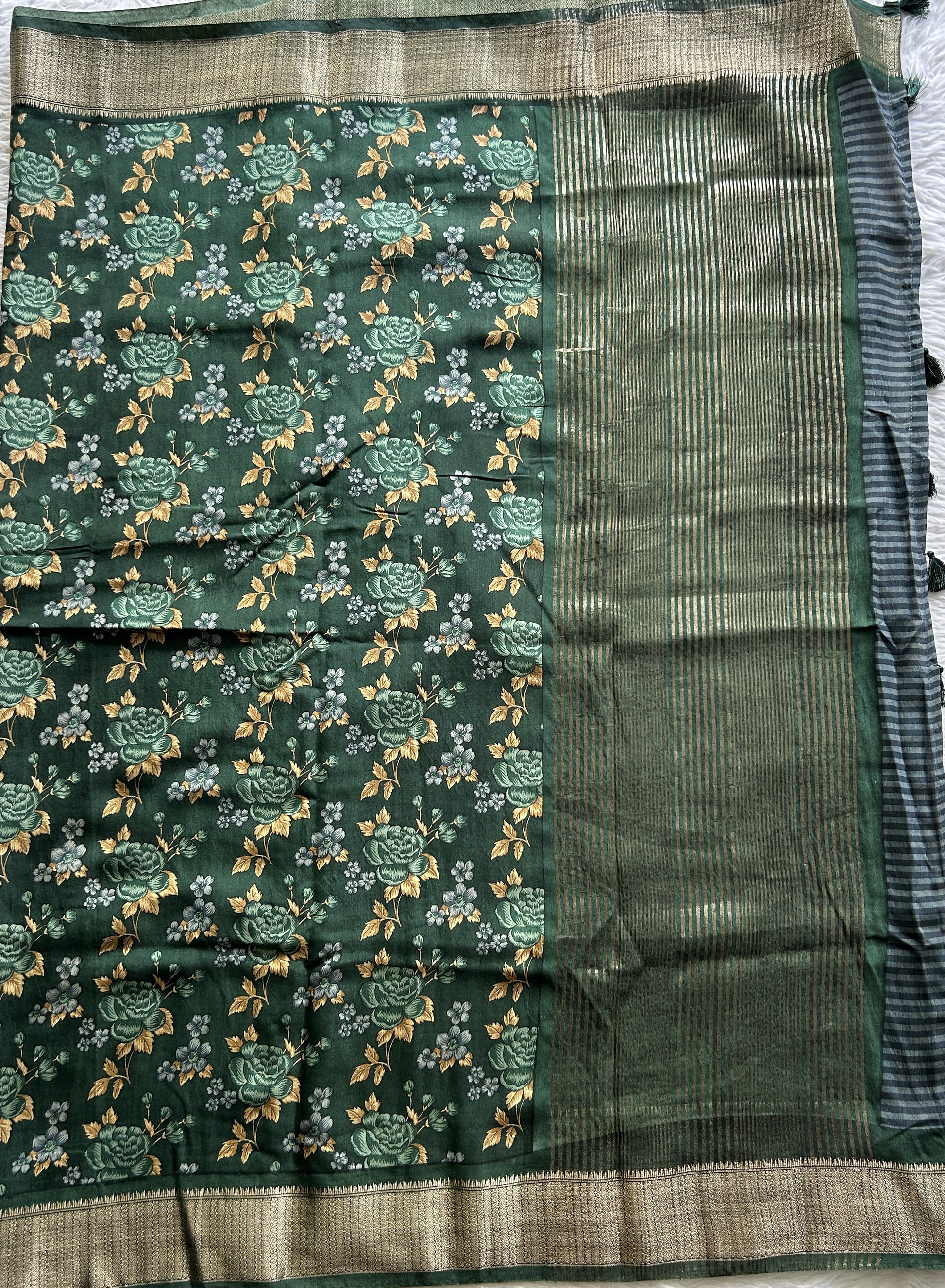 Dola Crepe Saree Dark Green Colored Complemented with a Zari Border. - Sampradaya Designer Studio