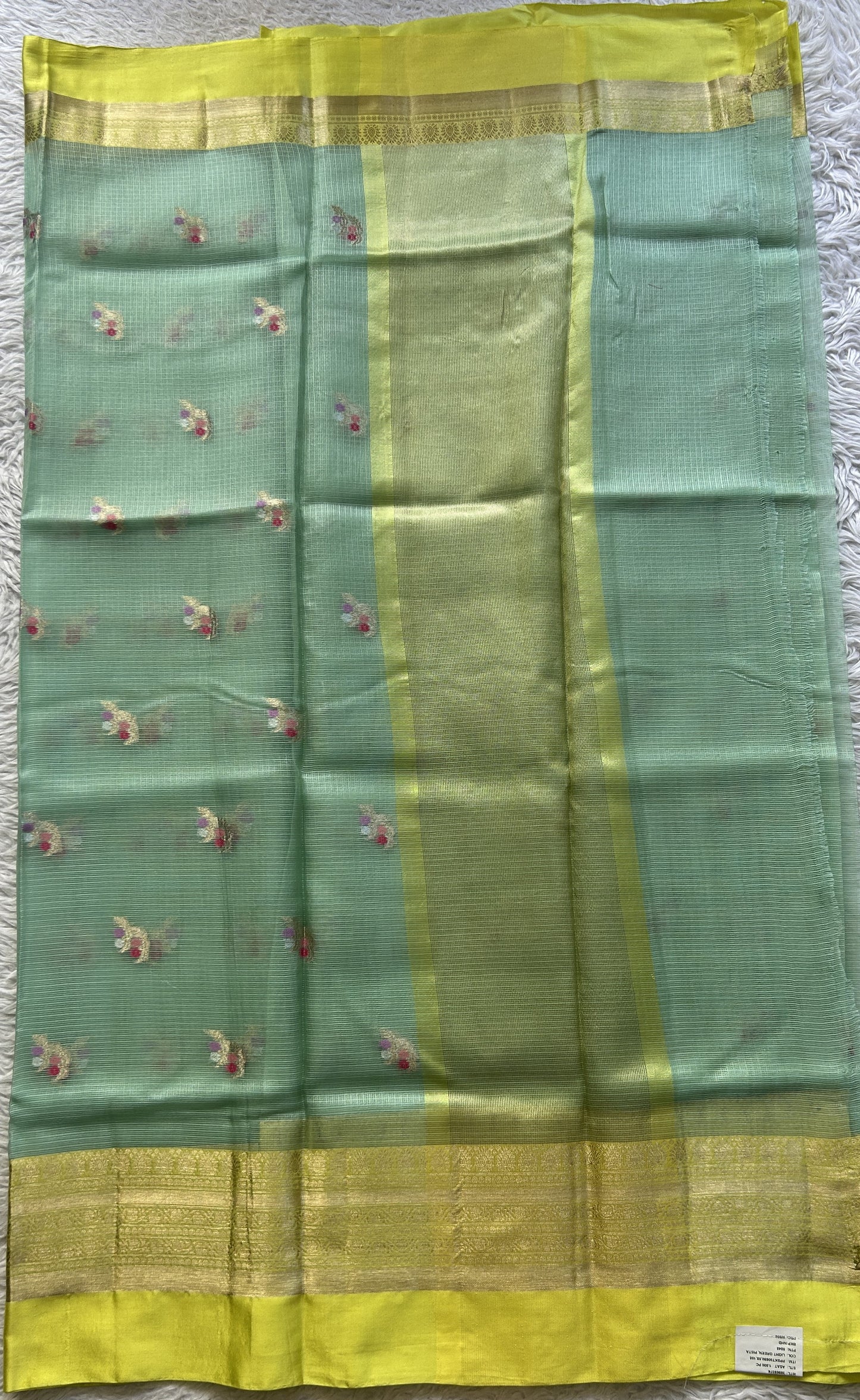 Silk kota Saree Seafoam Green colored Elegantly Paired Yellow Color with a Zari Border. - Sampradaya Designer Studio