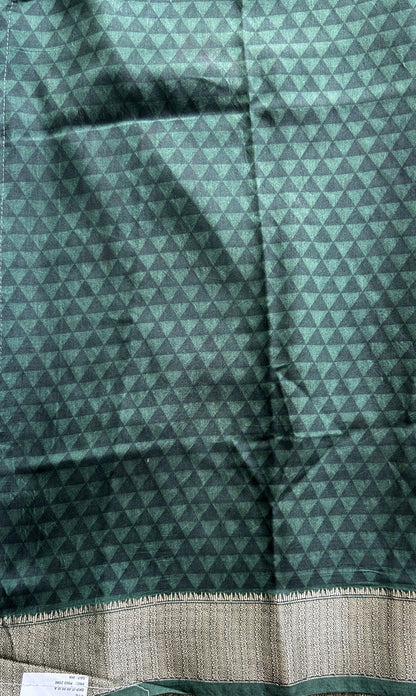 Dola Crepe Saree Dark Green Colored Complemented with a Zari Border. - Sampradaya Designer Studio