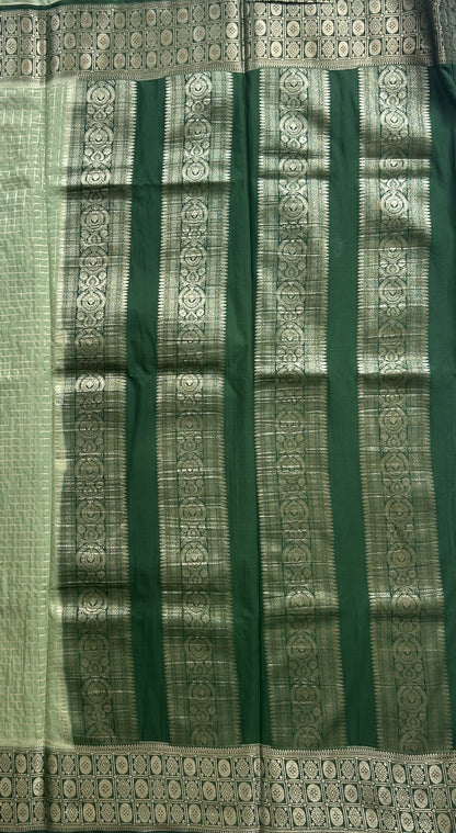Pure Banarasi Crepe Silk Saree Light Green Colored Complemented with a Zari border. - Sampradaya Designer Studio