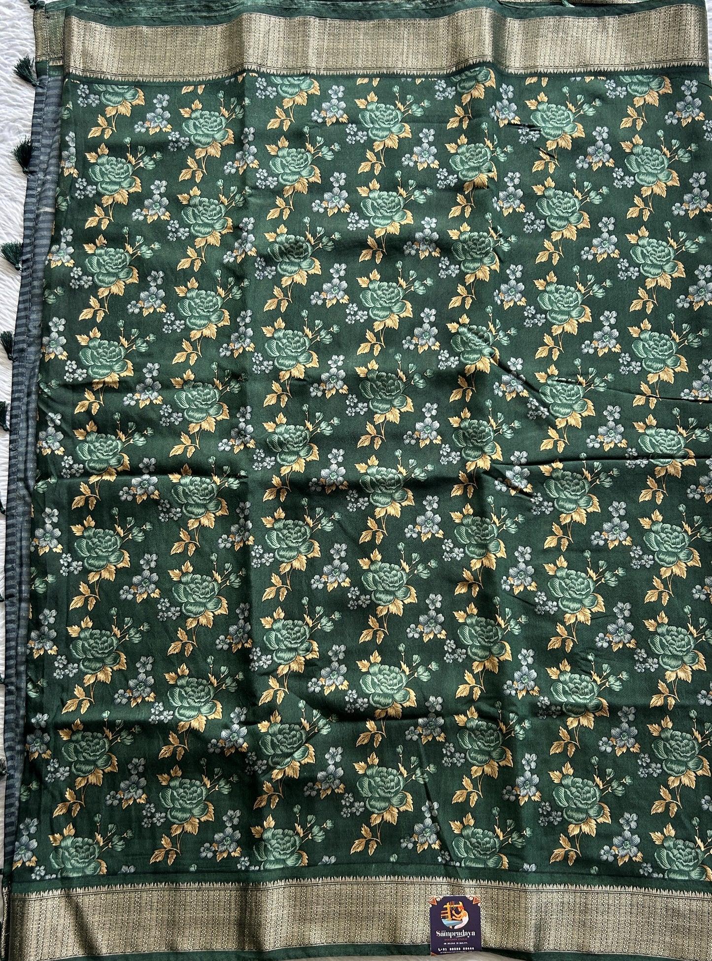 Dola Crepe Saree Dark Green Colored Complemented with a Zari Border. - Sampradaya Designer Studio