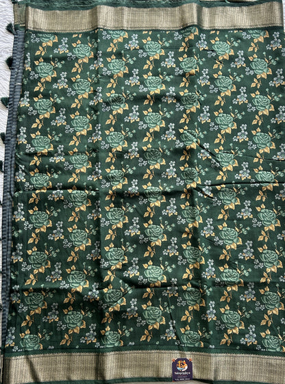 Dola Crepe Saree Dark Green Colored Complemented with a Zari Border. - Sampradaya Designer Studio