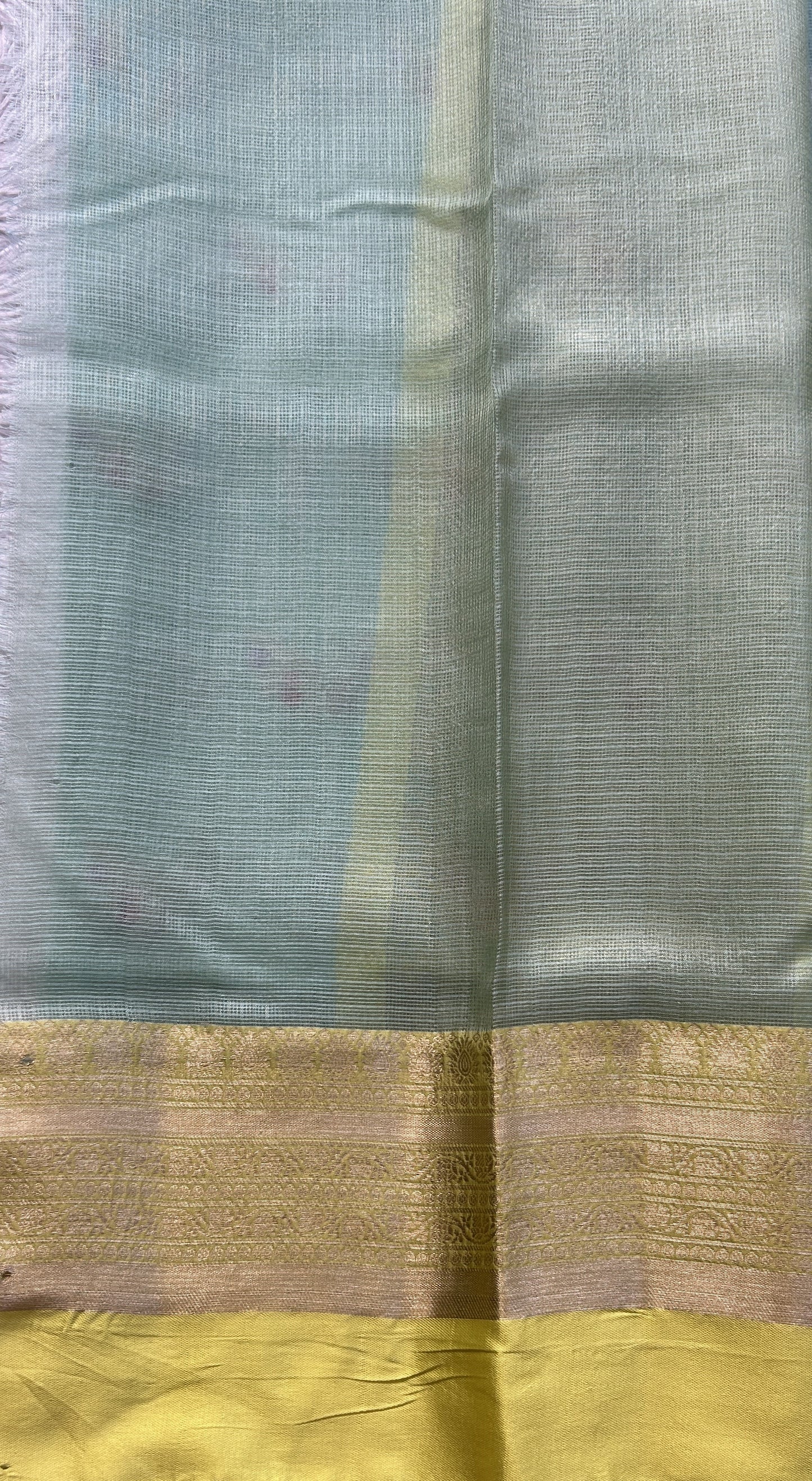 Silk kota Saree Seafoam Green colored Elegantly Paired Yellow Color with a Zari Border. - Sampradaya Designer Studio