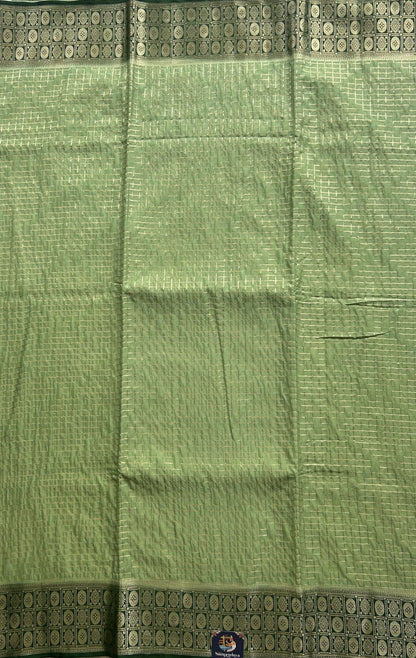 Pure Banarasi Crepe Silk Saree Light Green Colored Complemented with a Zari border. - Sampradaya Designer Studio