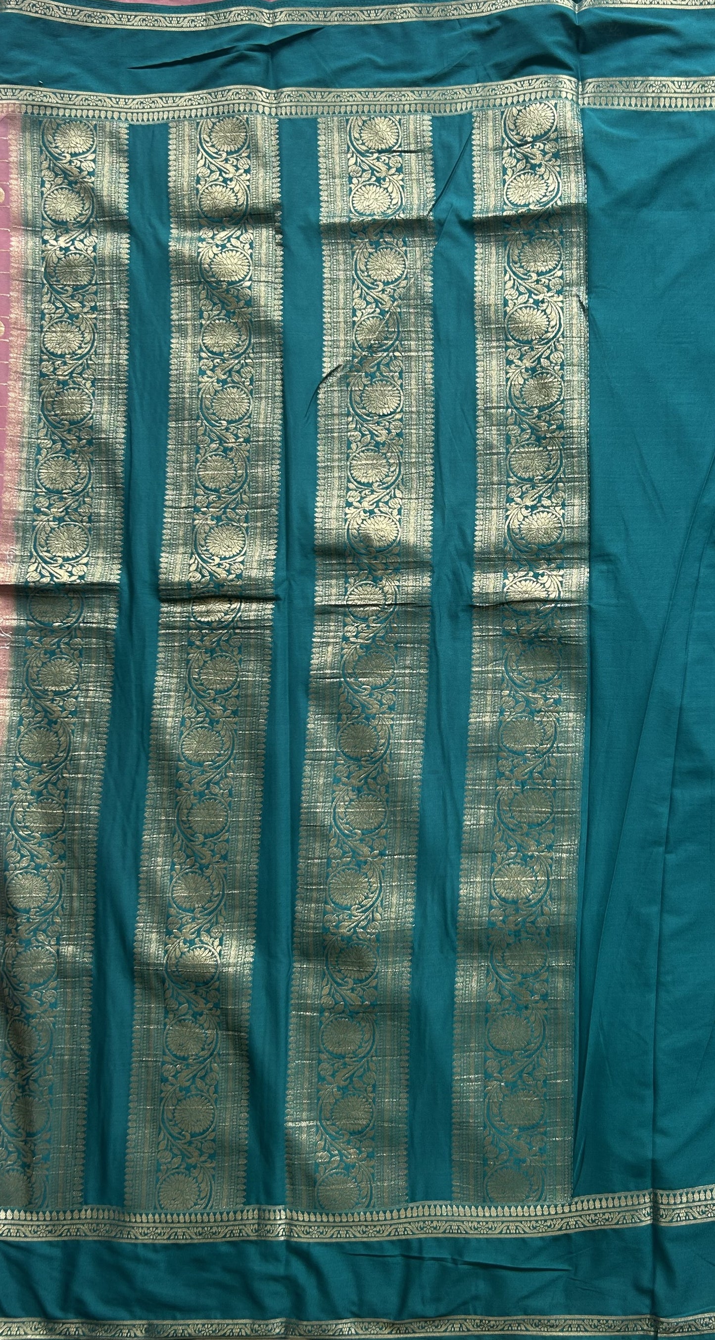 Pure Banarasi Crepe Silk Saree Onion Pink Colored Complemented with a Zari border. - Sampradaya Designer Studio