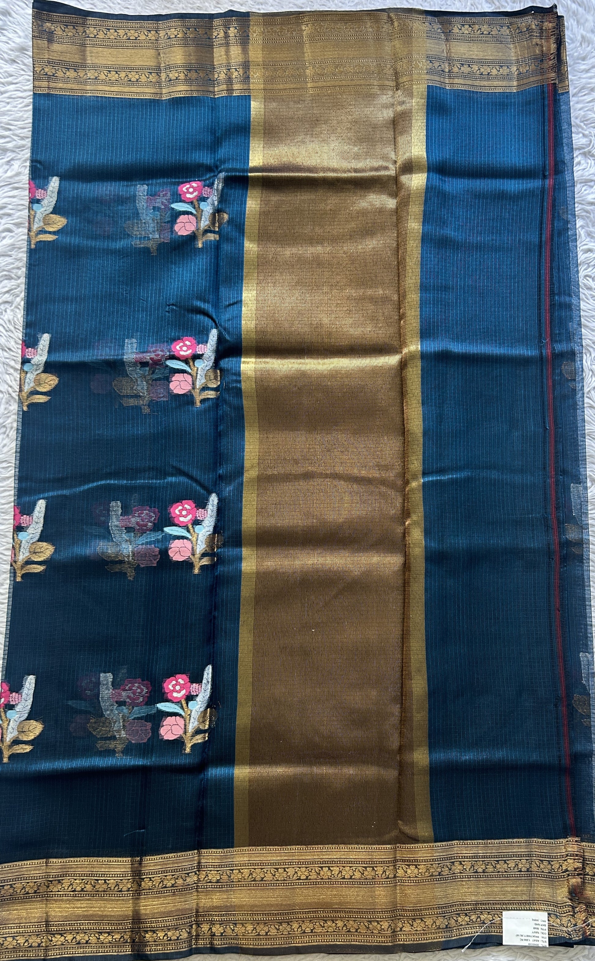Silk kota Saree Peacock Blue colored Elegantly Paired with a Zari Border. - Sampradaya Designer Studio