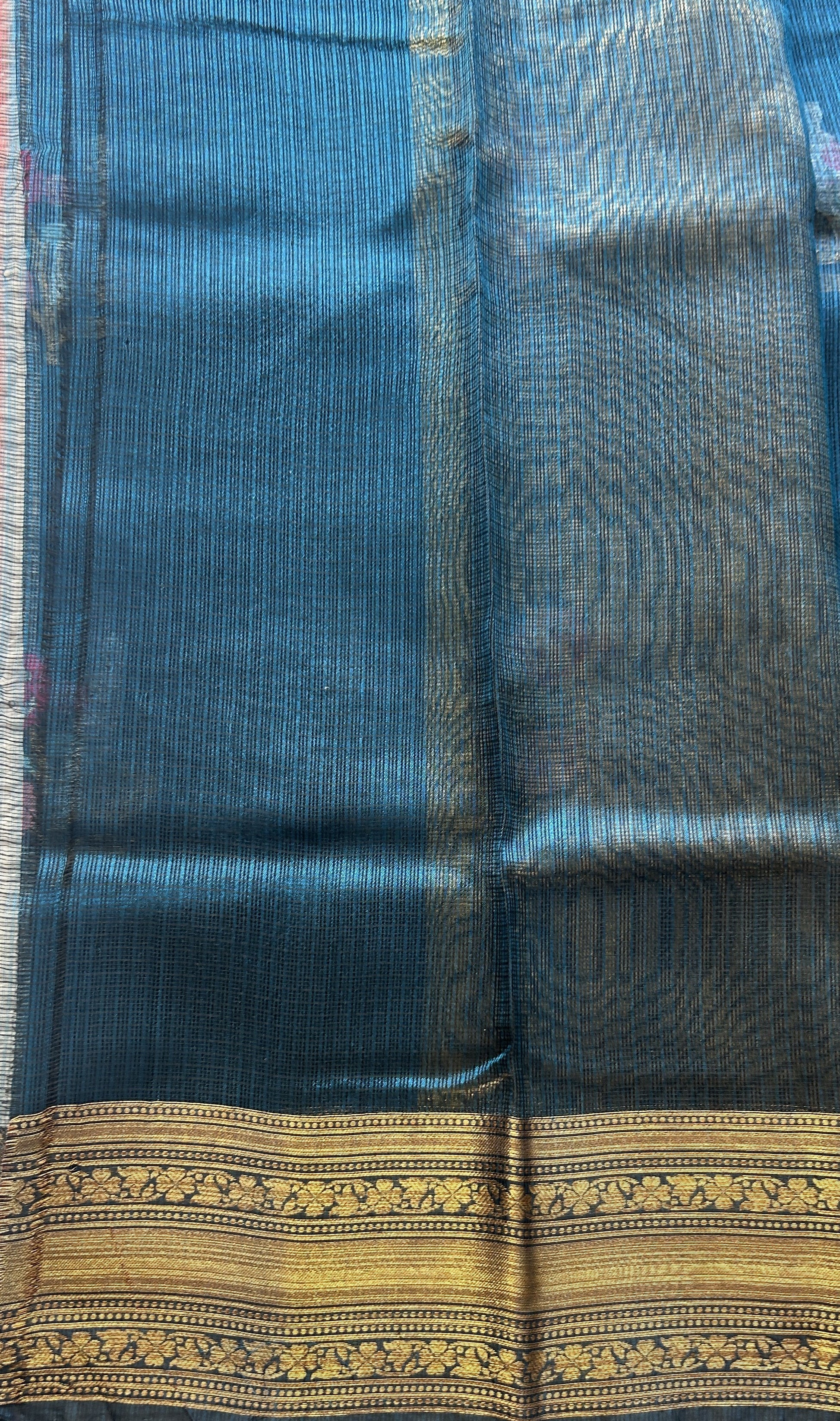 Silk kota Saree Peacock Blue colored Elegantly Paired with a Zari Border. - Sampradaya Designer Studio