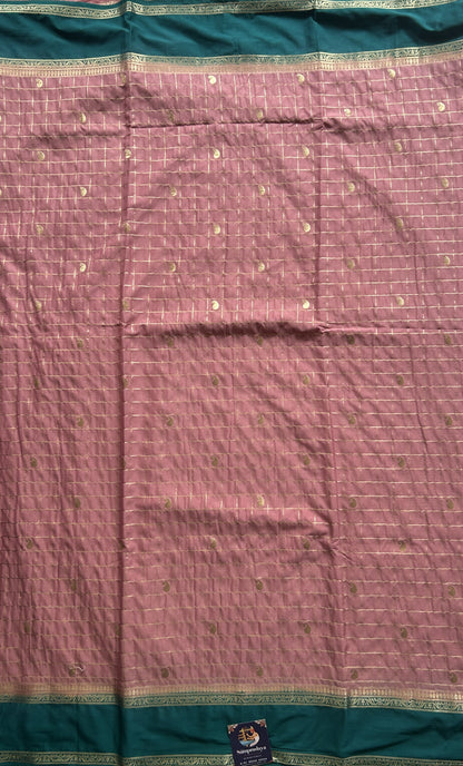 Pure Banarasi Crepe Silk Saree Onion Pink Colored Complemented with a Zari border. - Sampradaya Designer Studio