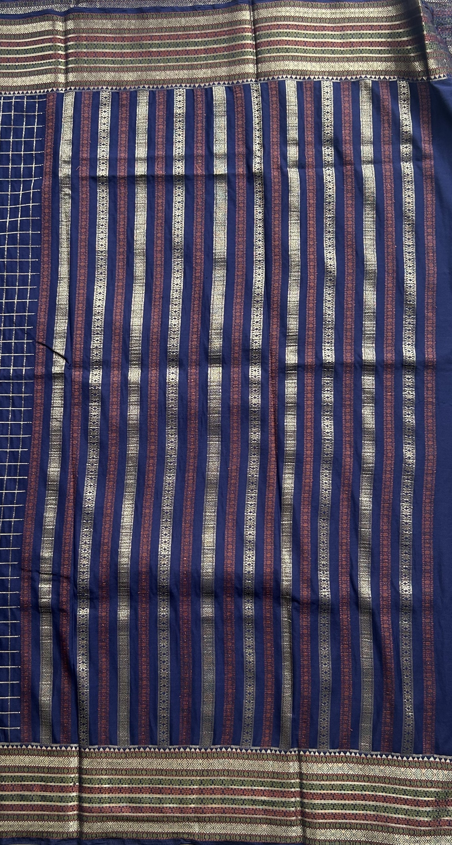 Pure Banarasi Crepe Silk Saree Blue Colored Complemented with a Zari border. - Sampradaya Designer Studio