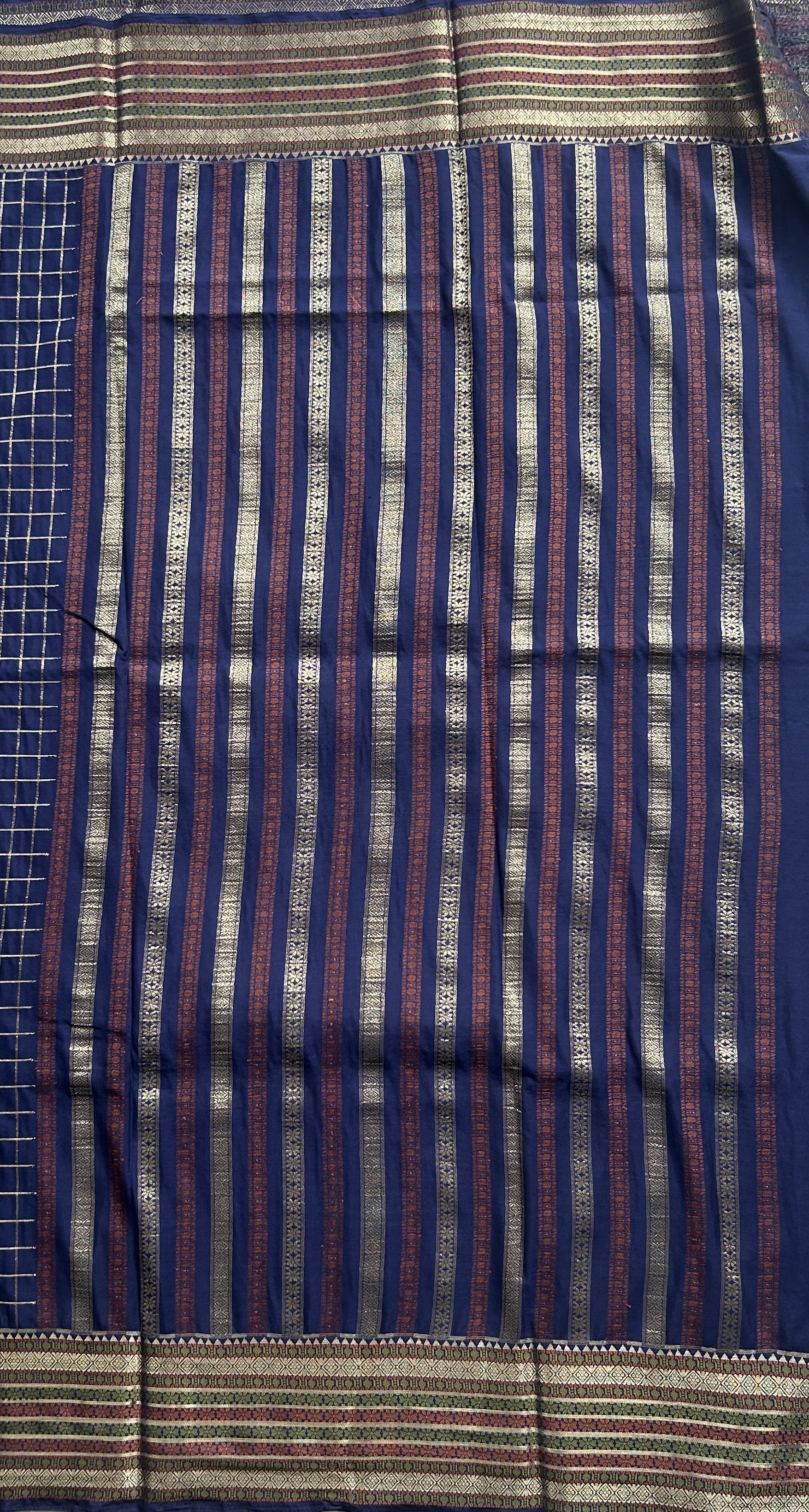 Pure Banarasi Crepe Silk Saree Blue Colored Complemented with a Zari border. - Sampradaya Designer Studio