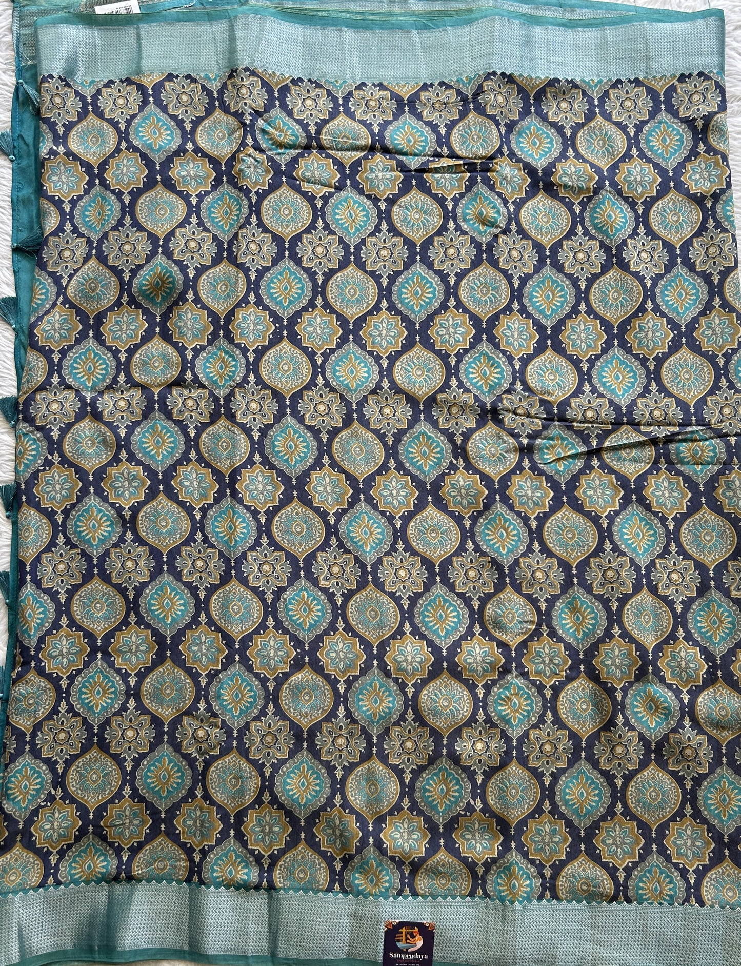 Dola Crepe Saree Ink Blue Colored Complemented with a Zari Border. - Sampradaya Designer Studio