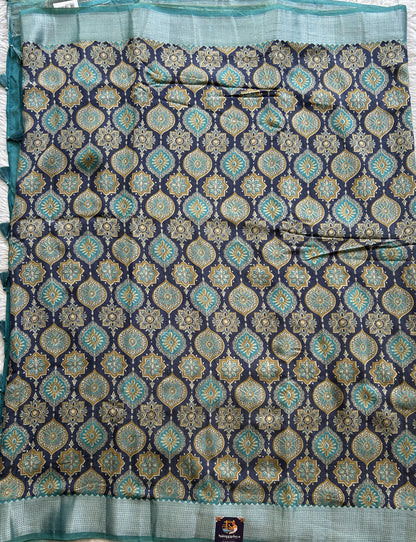 Dola Crepe Saree Ink Blue Colored Complemented with a Zari Border. - Sampradaya Designer Studio