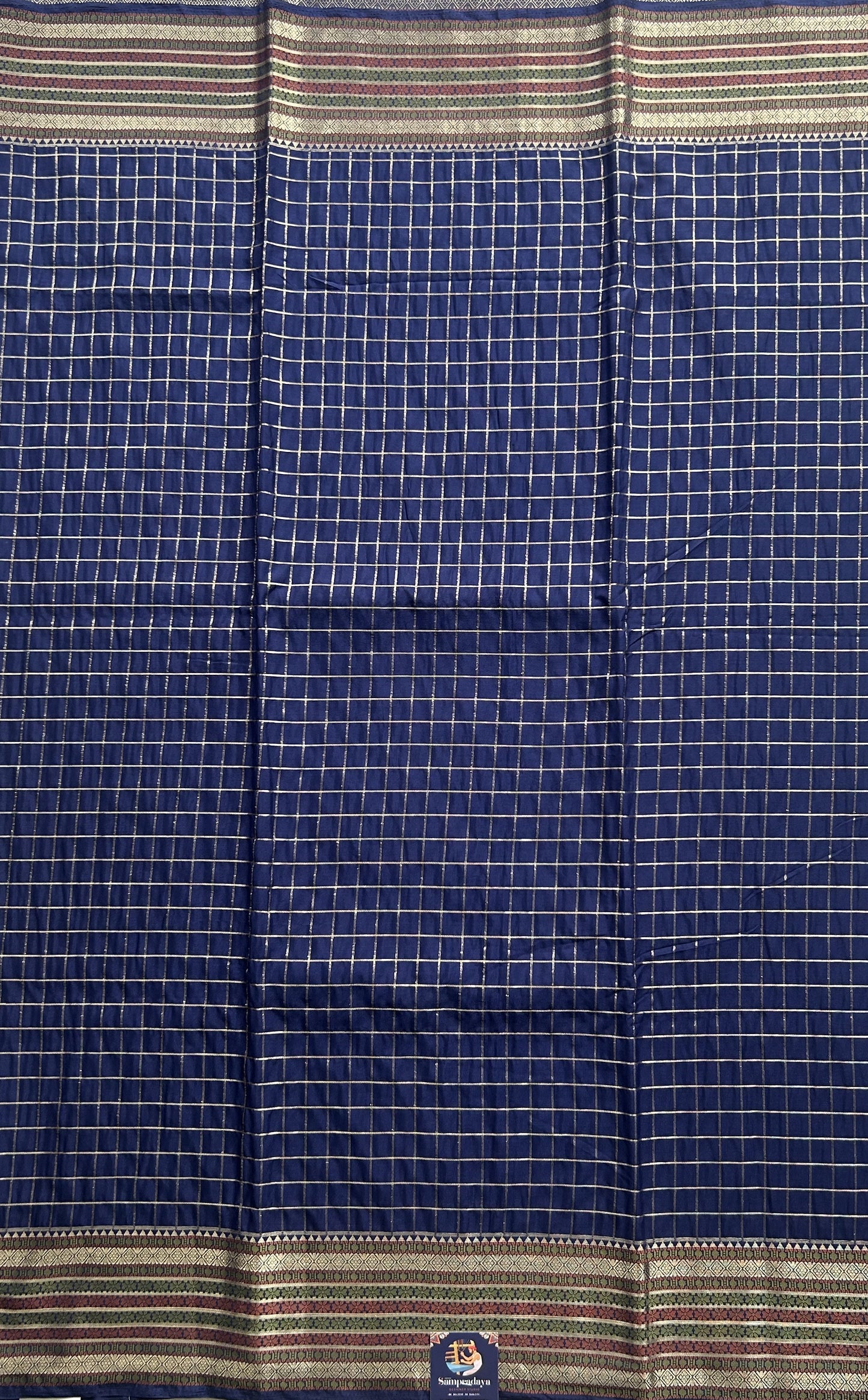 Pure Banarasi Crepe Silk Saree Blue Colored Complemented with a Zari border. - Sampradaya Designer Studio