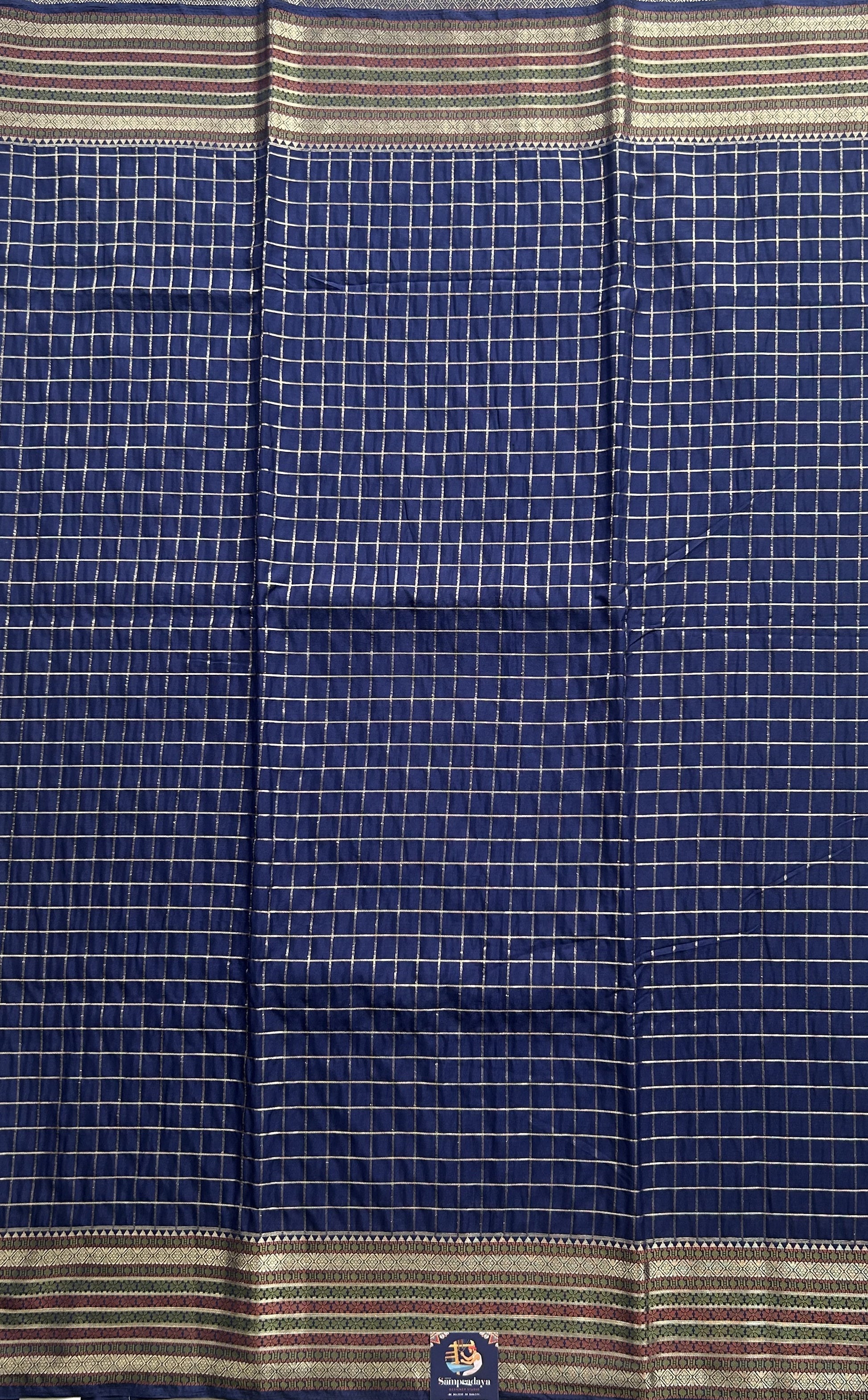 Pure Banarasi Crepe Silk Saree Blue Colored Complemented with a Zari border. - Sampradaya Designer Studio