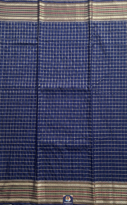 Pure Banarasi Crepe Silk Saree Blue Colored Complemented with a Zari border. - Sampradaya Designer Studio